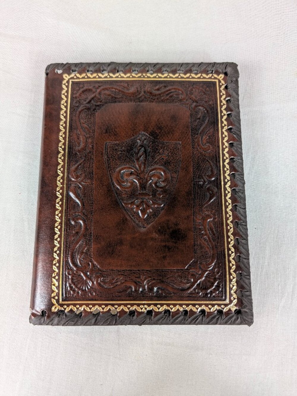 Italian Leather Book Cover Photo Album Journal Fleur De Lis Embossed Made Italy